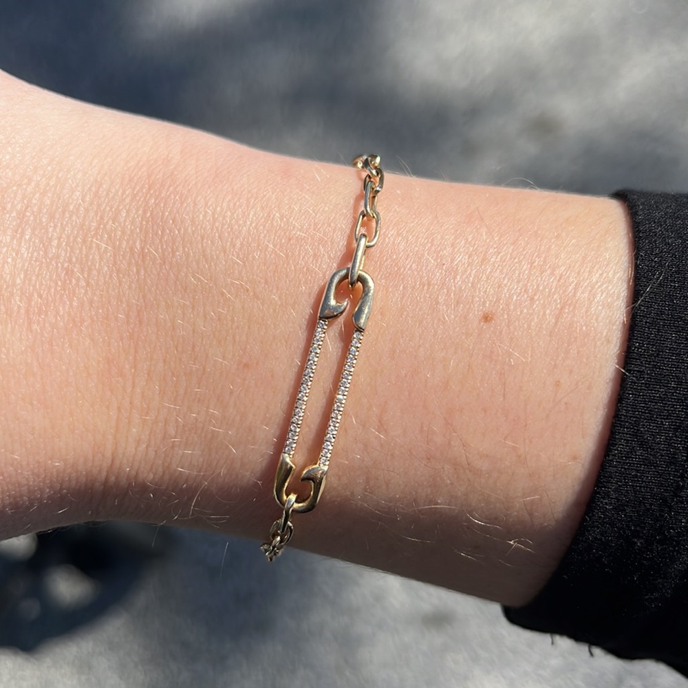 14K Diamond Safety Pin Bracelet